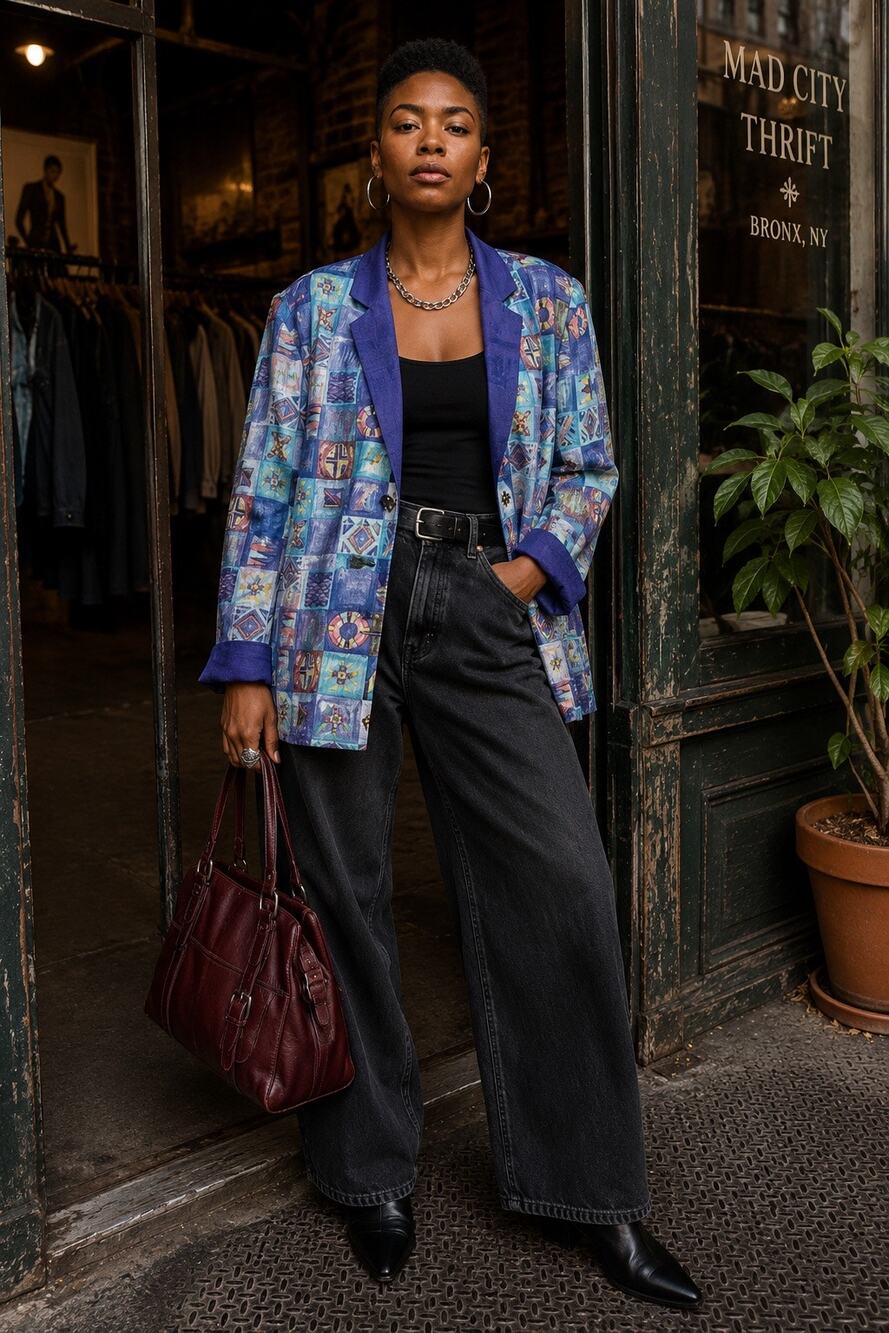 Vintage Carole Little Petite Abstract Patchwork Art Blazer Jacket Size 4